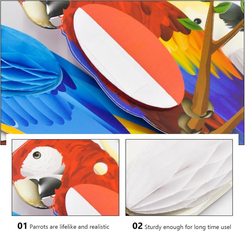 Colorful Paper Honeycomb Parrot Cutouts Tropical Birds Hanging Decorations For Luau Party - Image 5